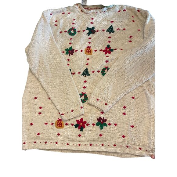 VTG Liz Claiborne Womens Christmas Knit Sweater Sz L Embroidered Retro Holiday - Picture 13 of 14
